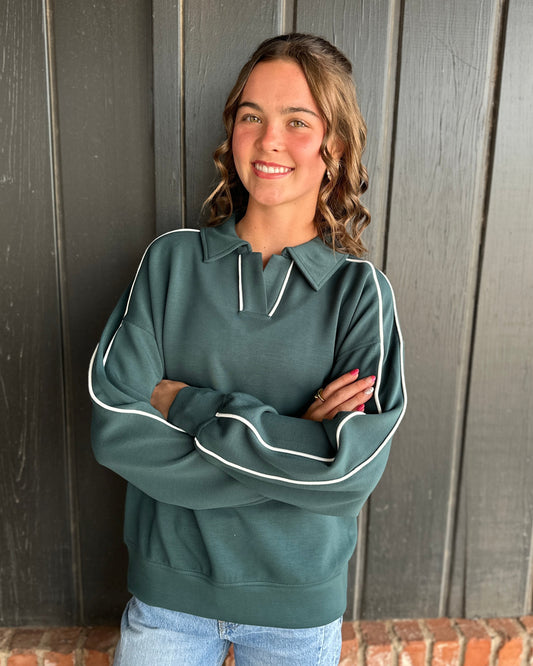 Midnight Green Modal Scuba Double Piping Polo Top