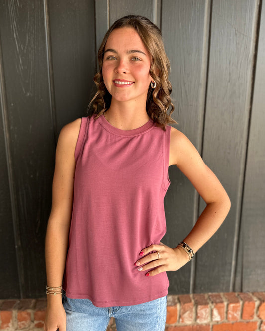 Marsala Round Neck Sleeveless Top