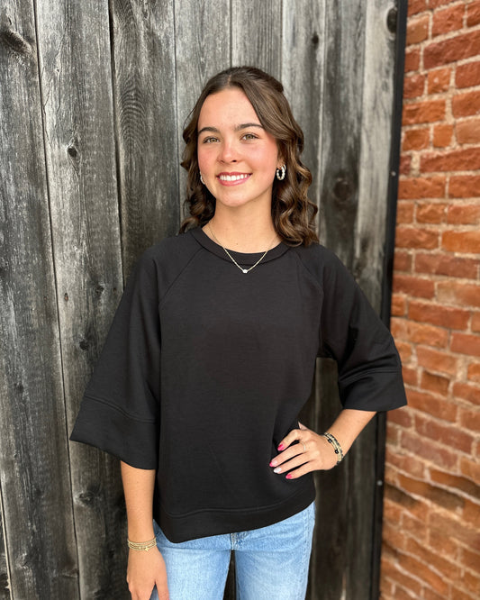 Black 3/4 sleeve scuba pullover