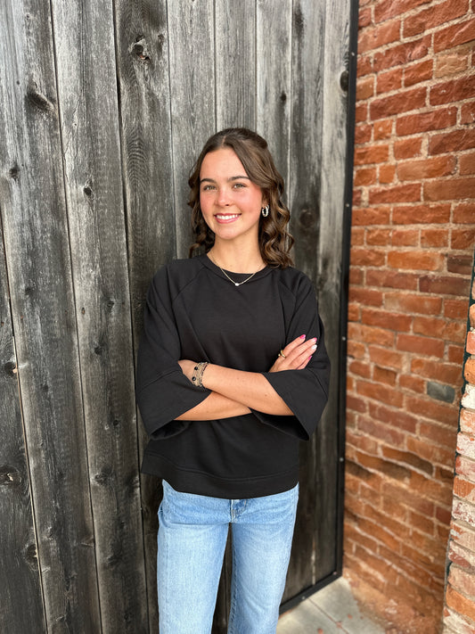 Black 3/4 sleeve scuba pullover