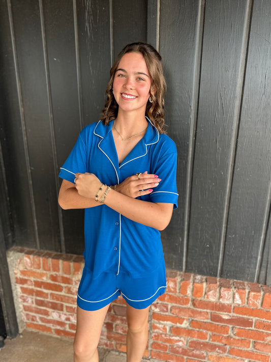 Royal Blue Short Sleeve Pajama Set