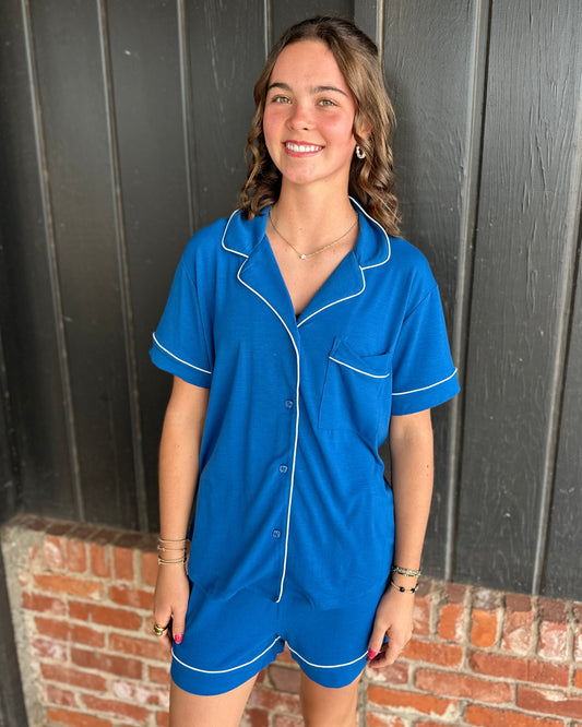 Royal Blue Short Sleeve Pajama Set