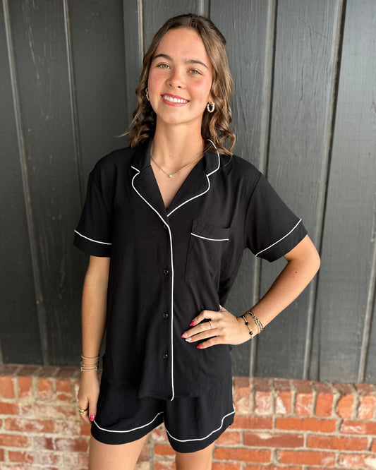 Black Short Sleeve Pajama Set