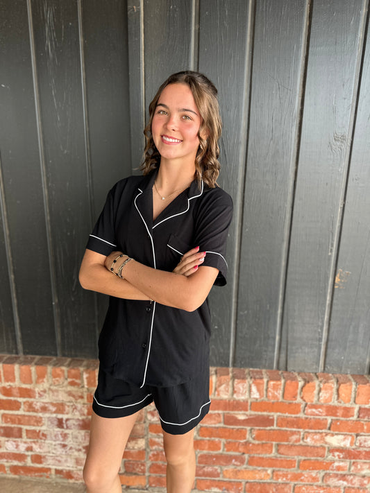 Black Short Sleeve Pajama Set