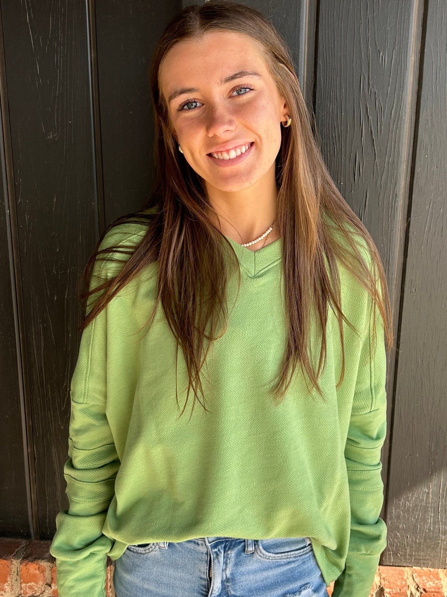 Green Oversized V-Neck Sweatshirts