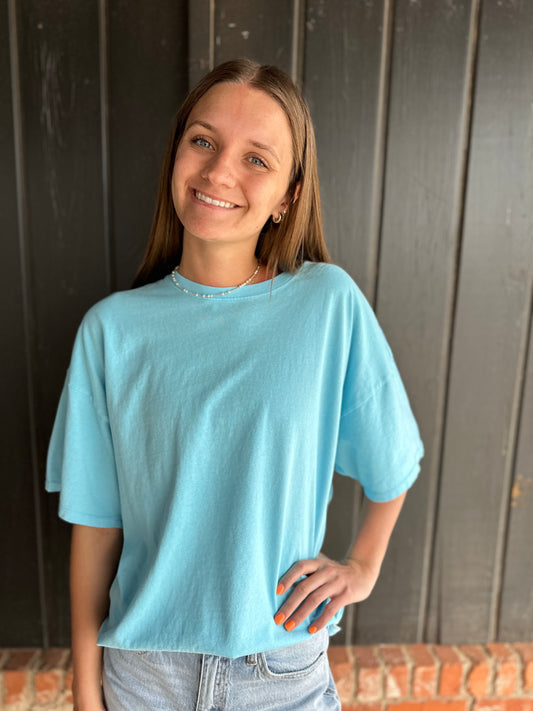 Aqua Blue Mineral Washed Oversized T Shirt