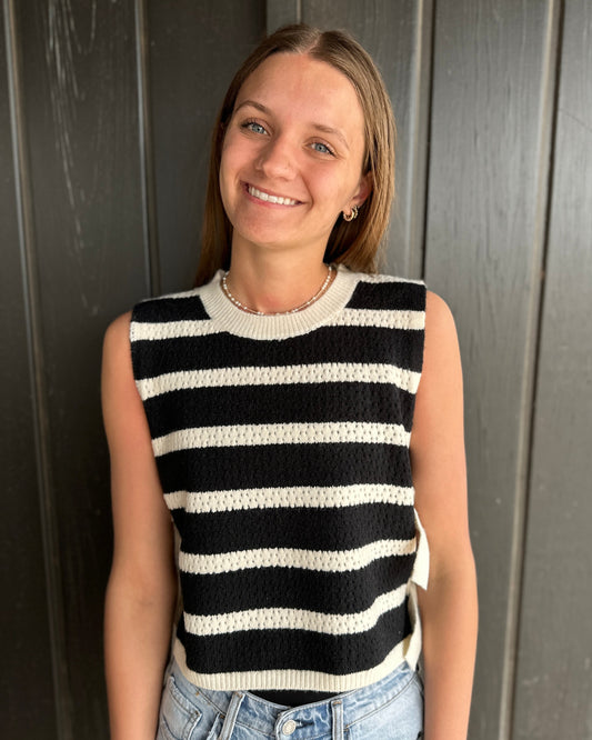 Black textured striped tied vest