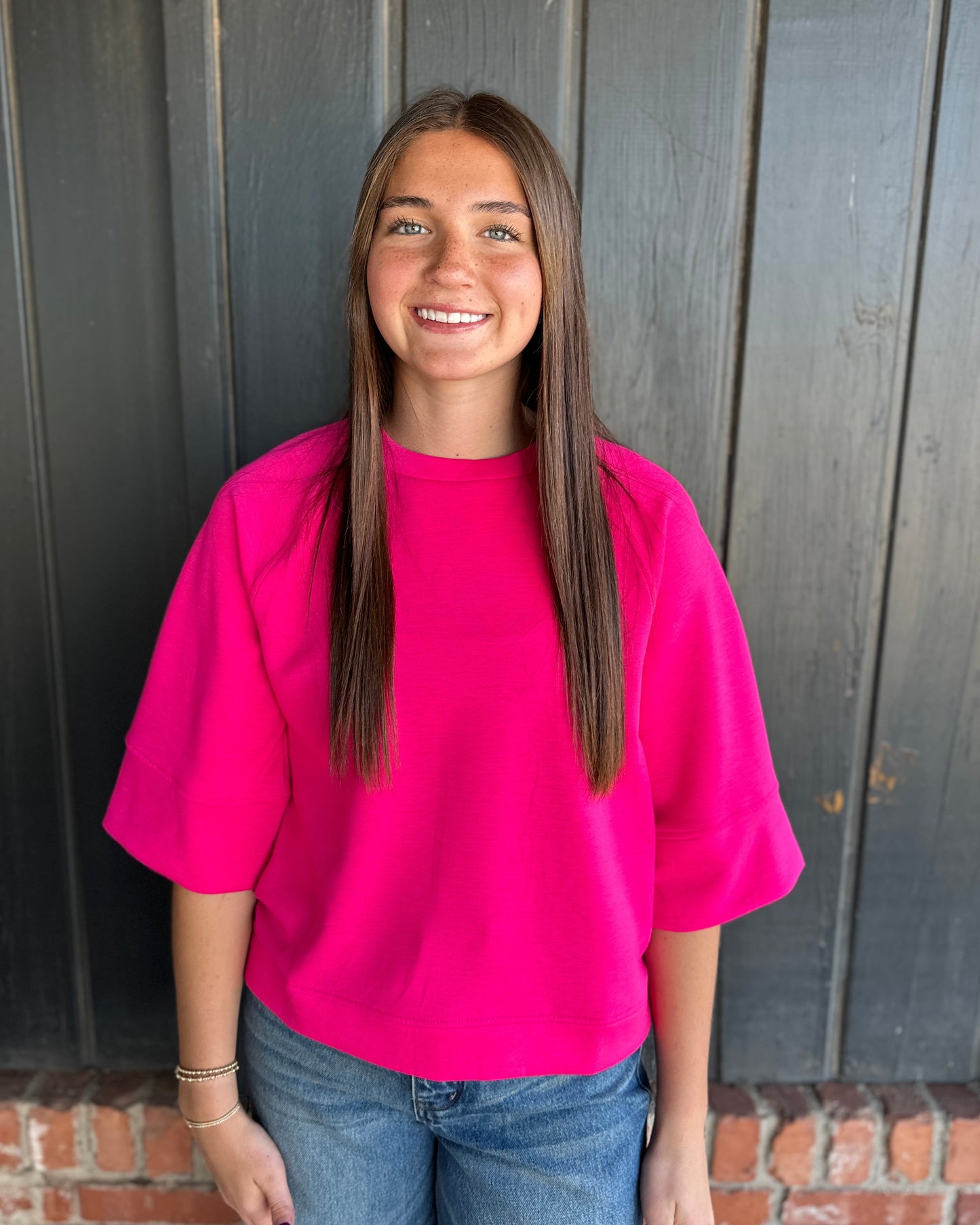 Hot Pink Scuba 3/4 top