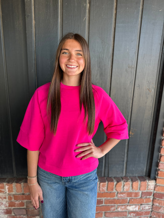 Hot Pink Scuba 3/4 top