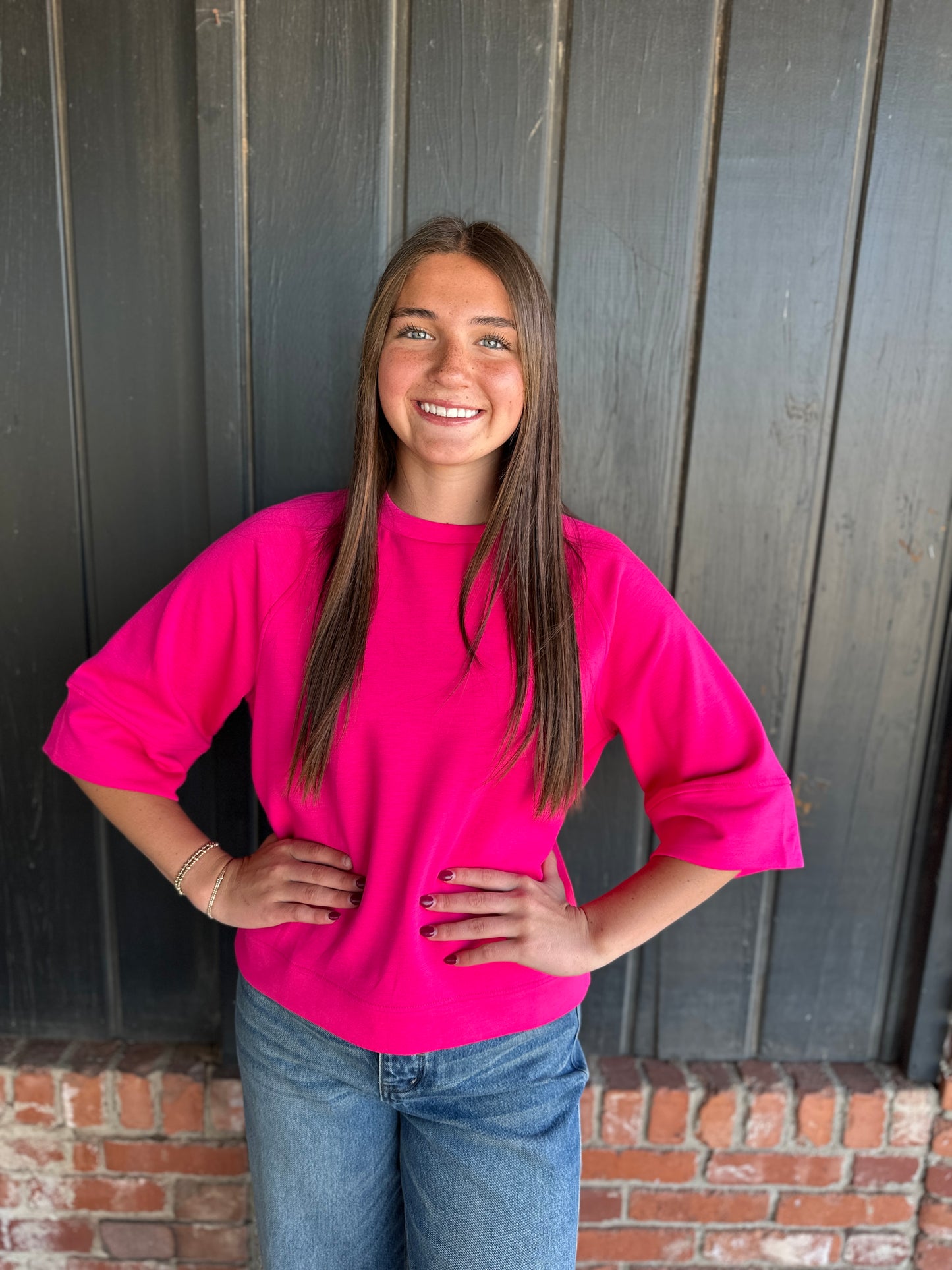 Hot Pink Scuba 3/4 top