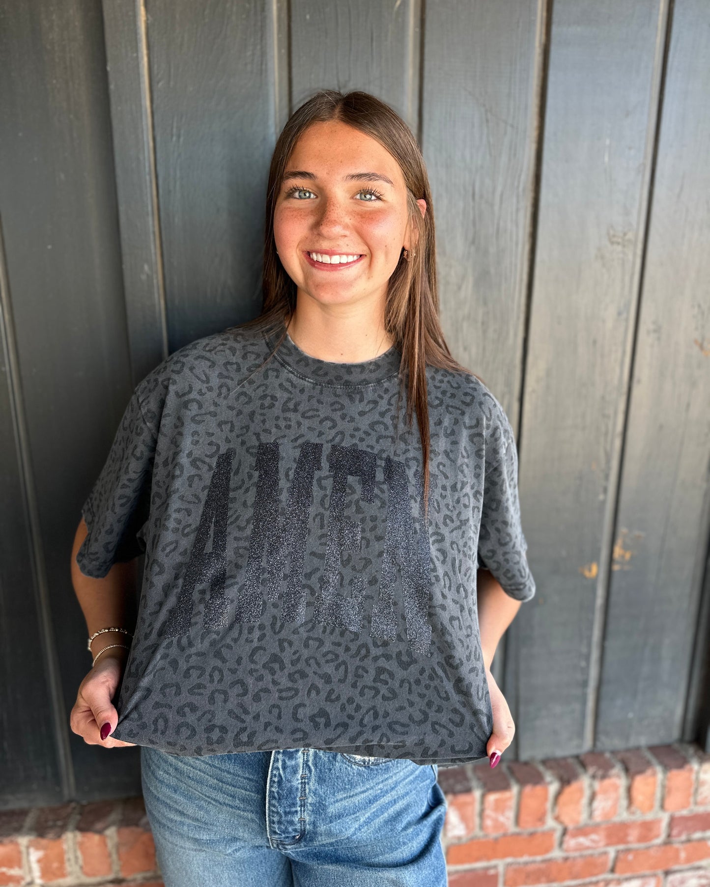 Amen Leopard Black Glitter Glitter Vinyl Tee