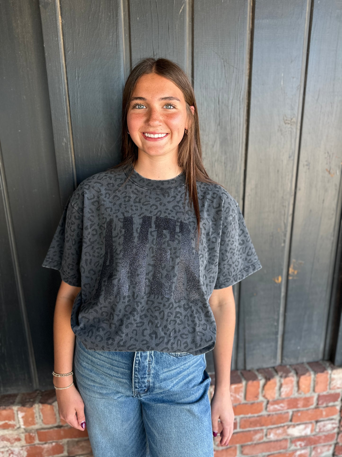 Amen Leopard Black Glitter Glitter Vinyl Tee