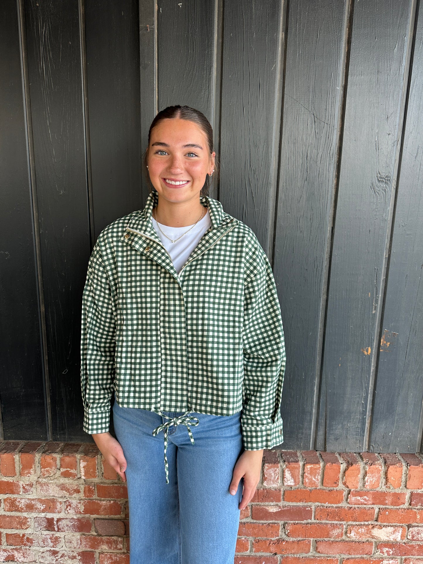 Green Gingham Long Sleeve Jacket