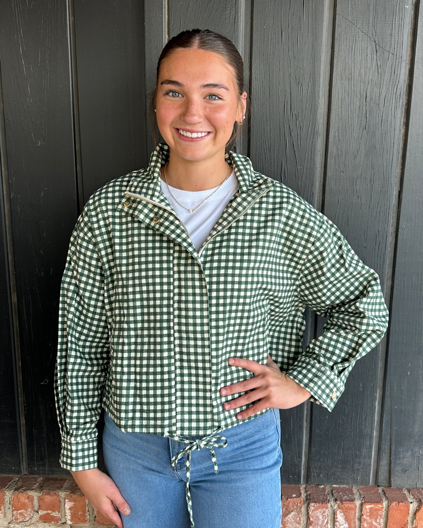 Green Gingham Long Sleeve Jacket