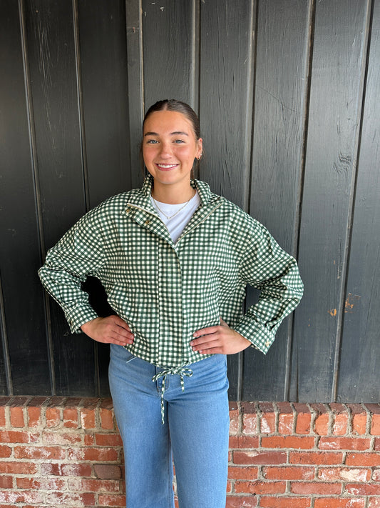 Green Gingham Long Sleeve Jacket