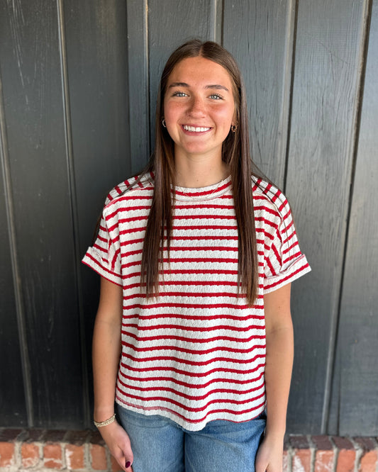 Red Stripe Round Neck Boxy tee