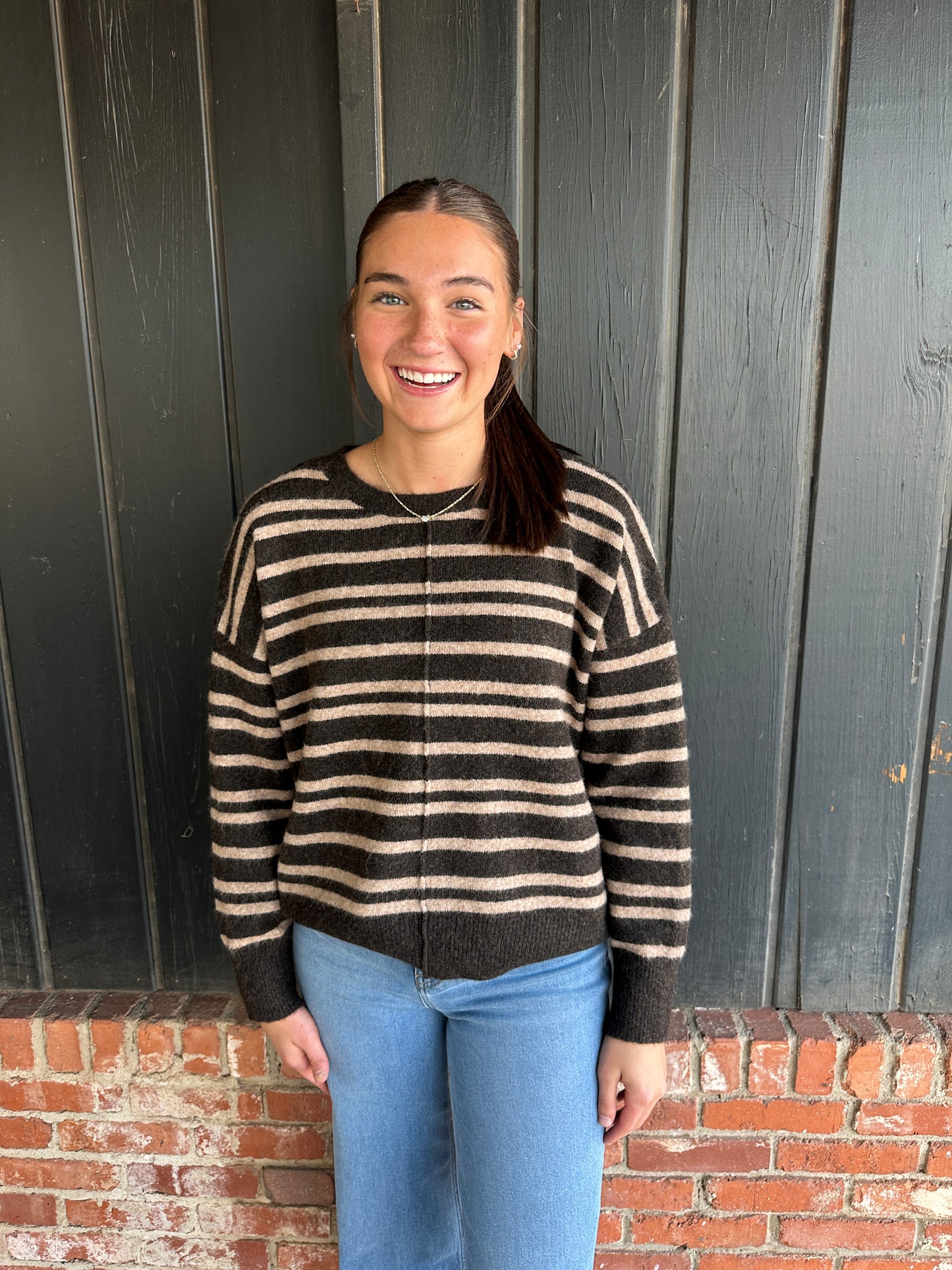 Chocolate Brown Double Striped Oversize Sweater