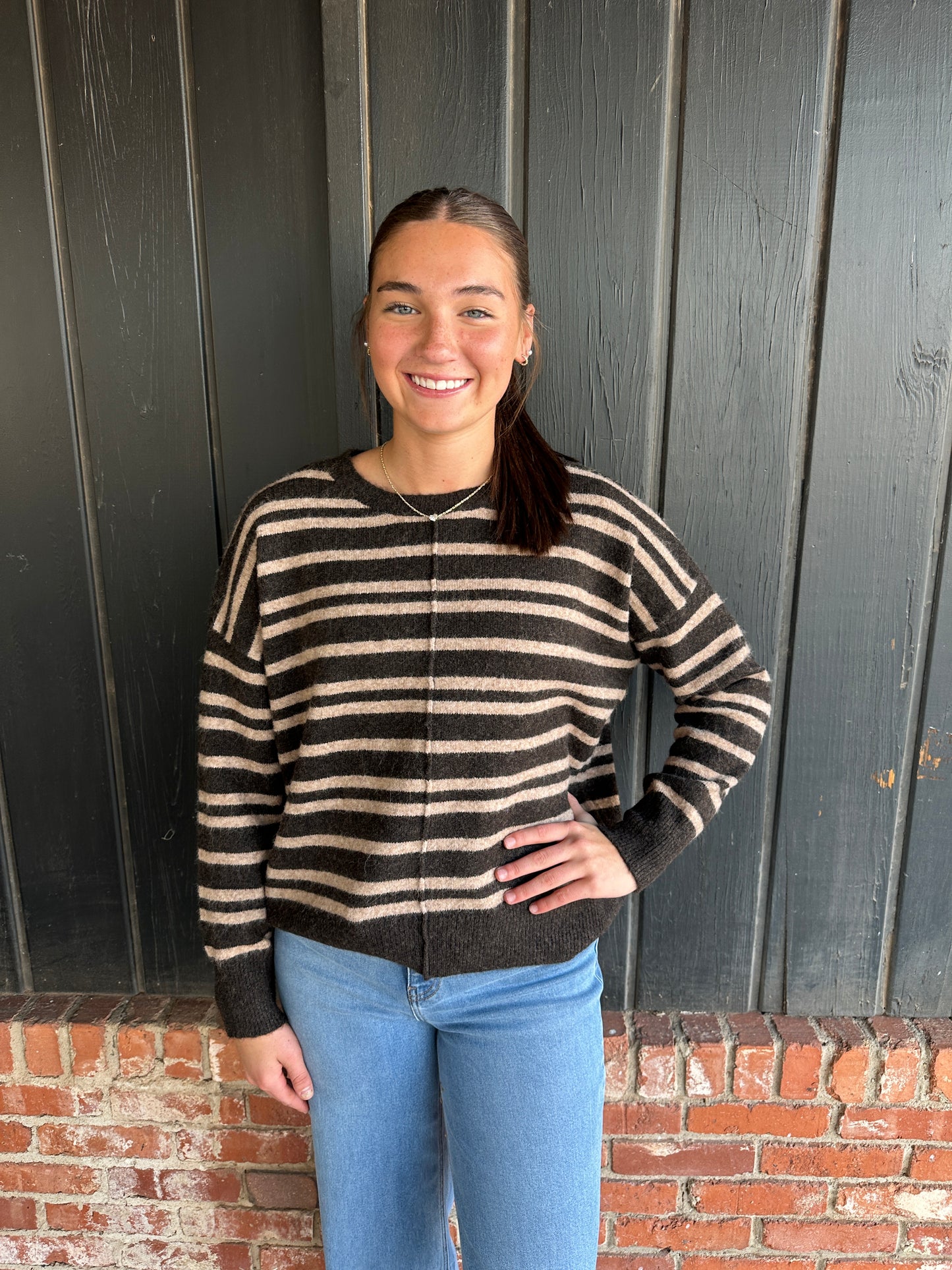 Chocolate Brown Double Striped Oversize Sweater
