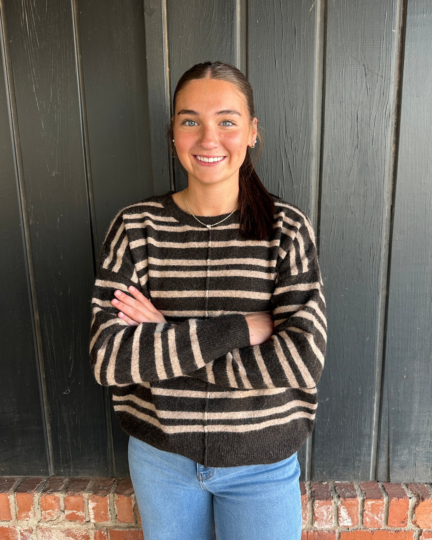 Chocolate Brown Double Striped Oversize Sweater