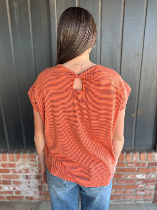 Orange Twisted Key Hole Back top