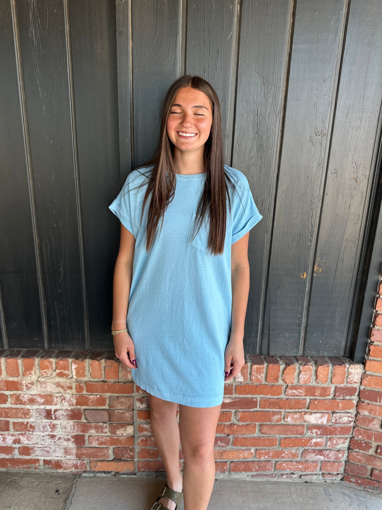 Blue Round Neck T-Shirt Mini Dress