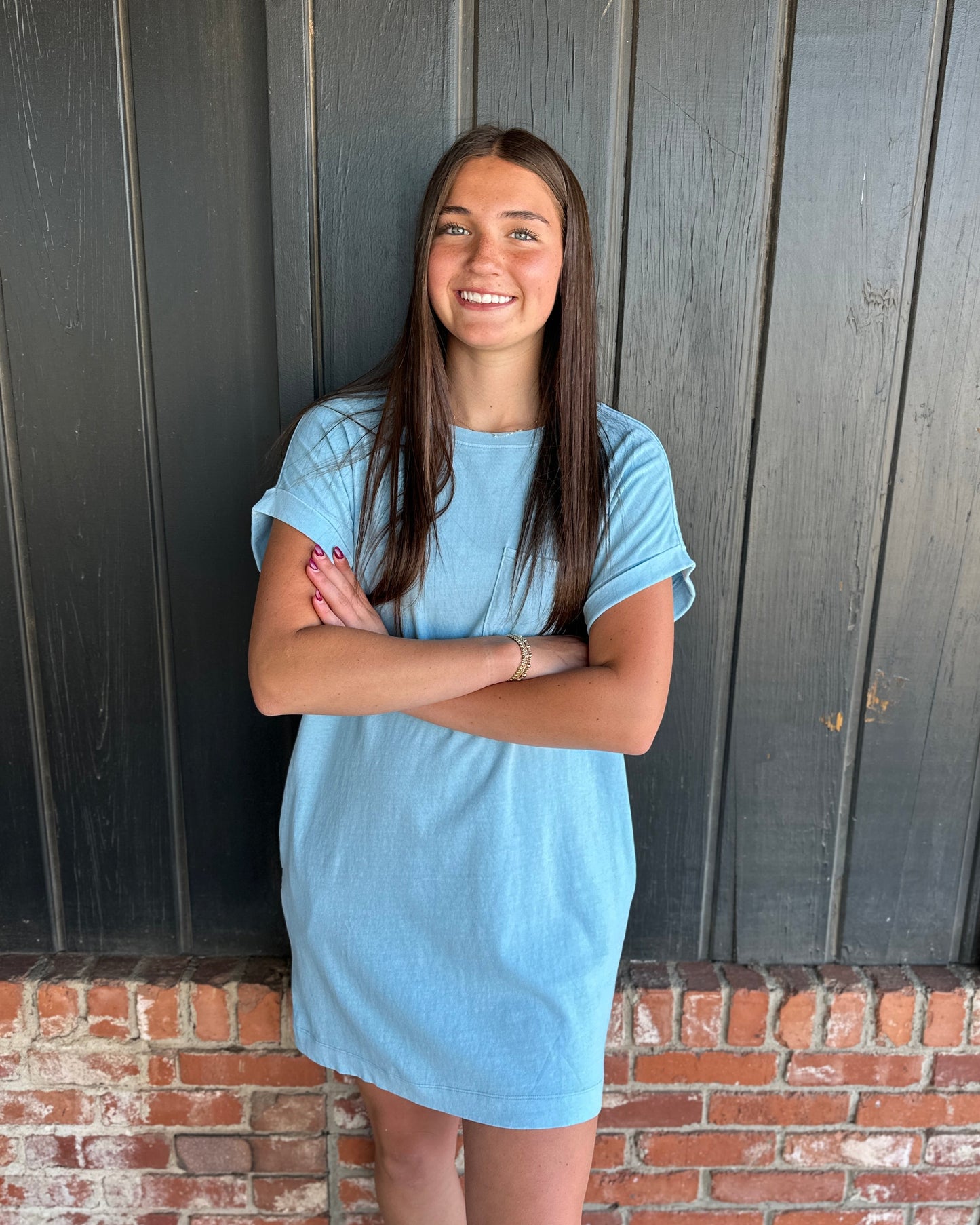 Blue Round Neck T-Shirt Mini Dress