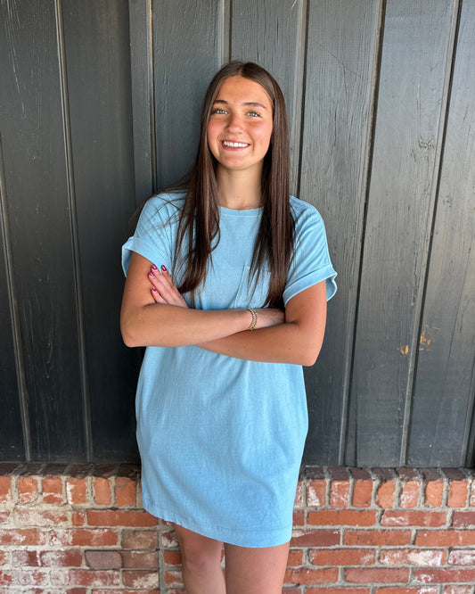 Blue Round Neck T-Shirt Mini Dress