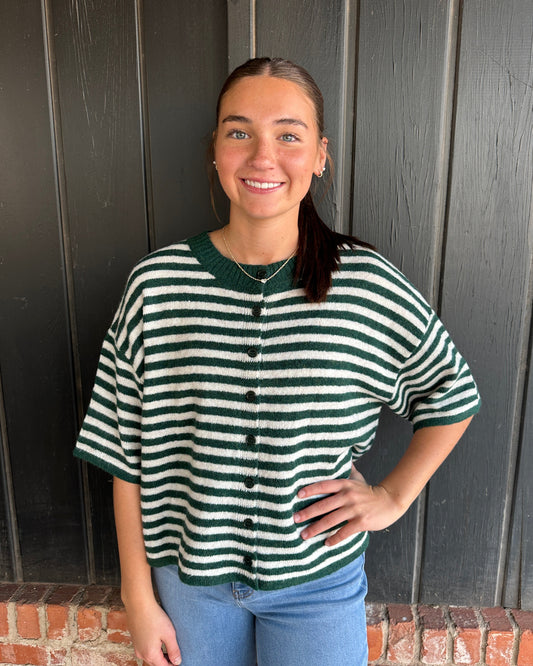 Green Half Sleeve Cardigan Sweater