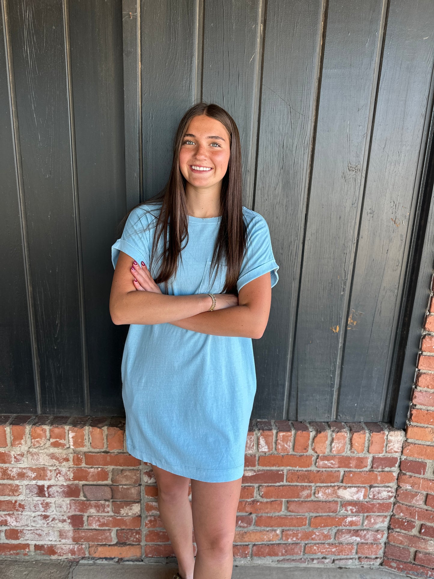 Blue Round Neck T-Shirt Mini Dress