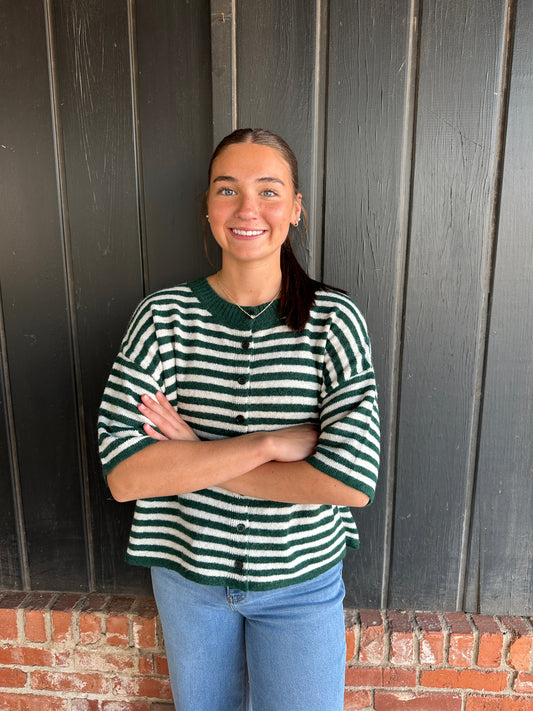 Green Half Sleeve Cardigan Sweater