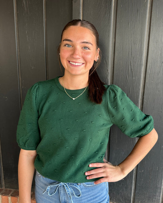 Hunter Green Textured Short sleeve sweater