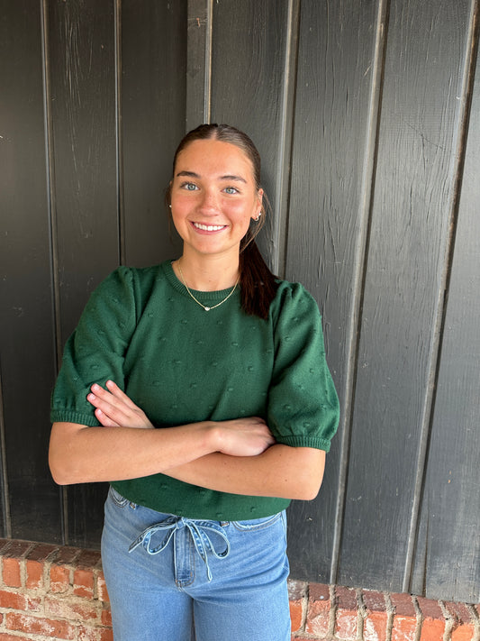 Hunter Green Textured Short sleeve sweater