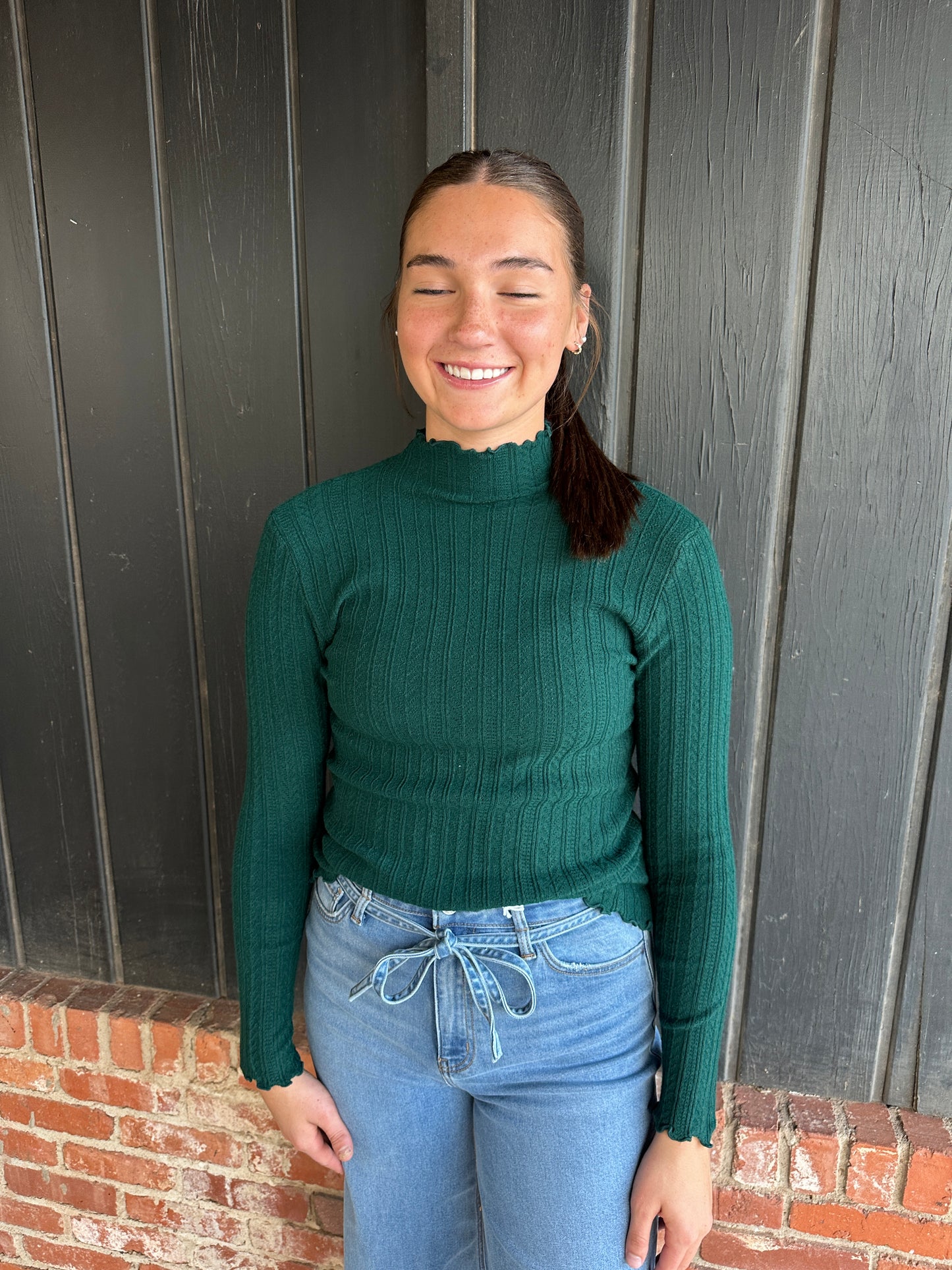 Forest Green Cable Knit Top
