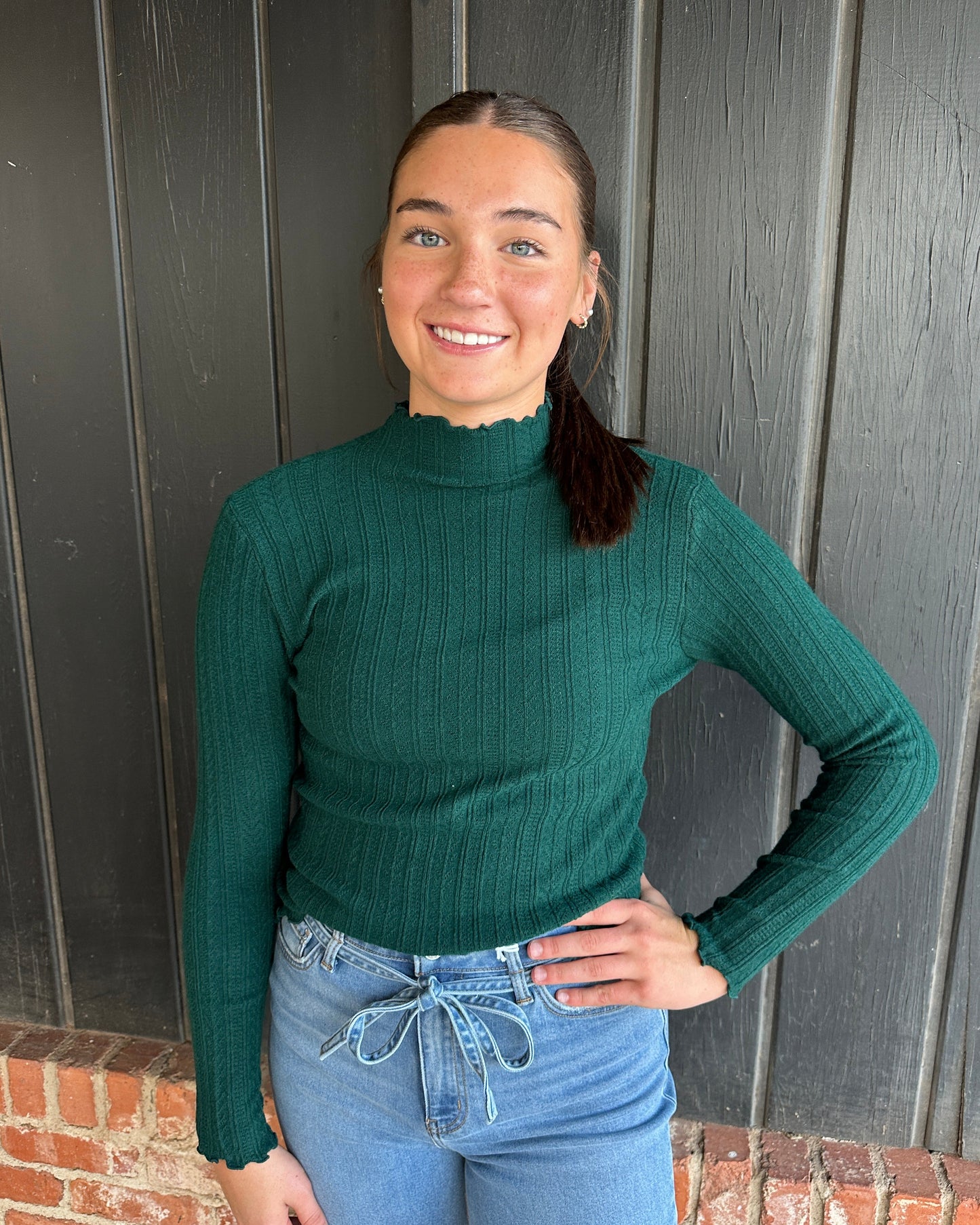 Forest Green Cable Knit Top
