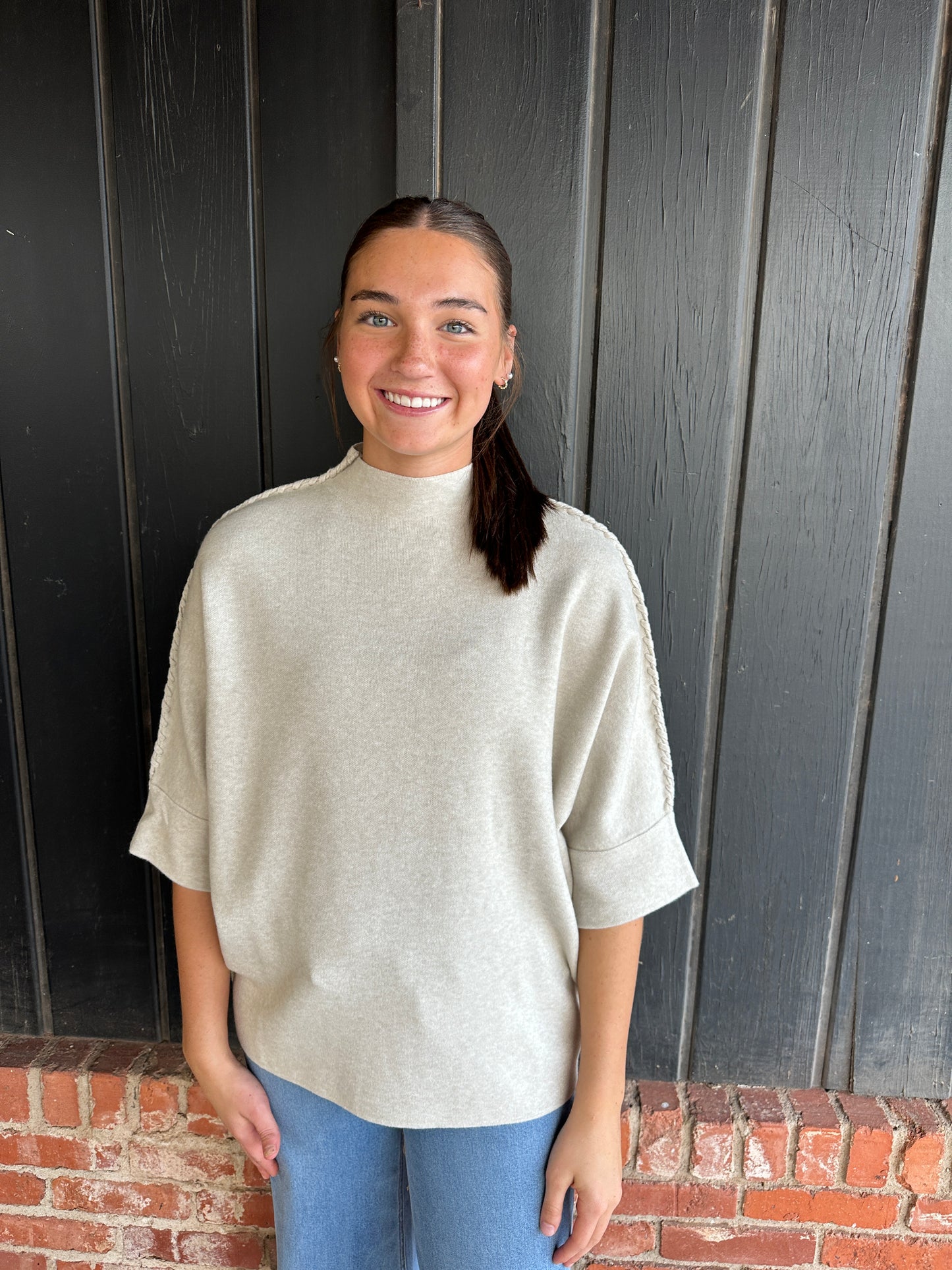 Taupe Heavenly-Luxe Stitch Detail Funnel Neck