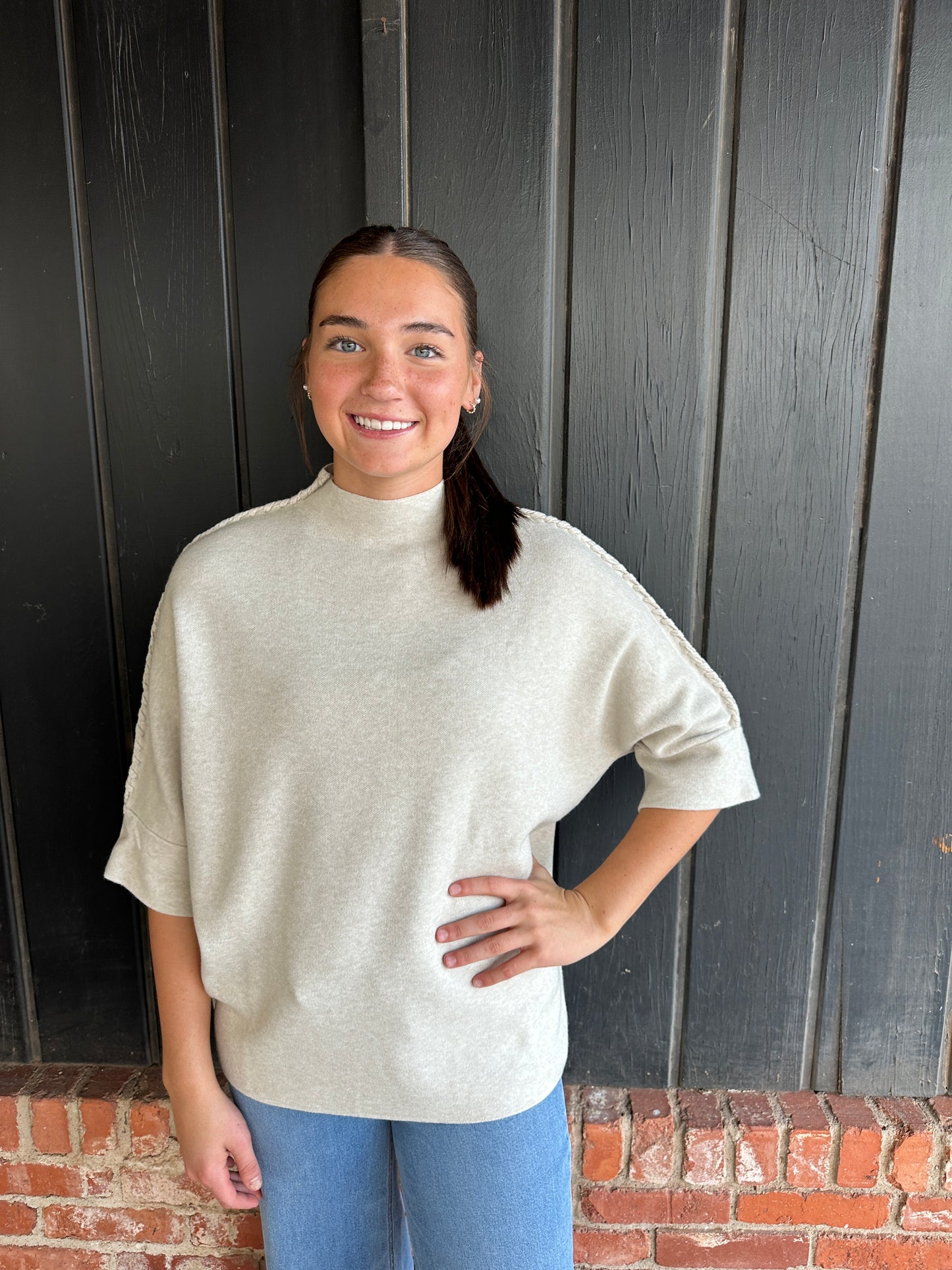 Taupe Heavenly-Luxe Stitch Detail Funnel Neck