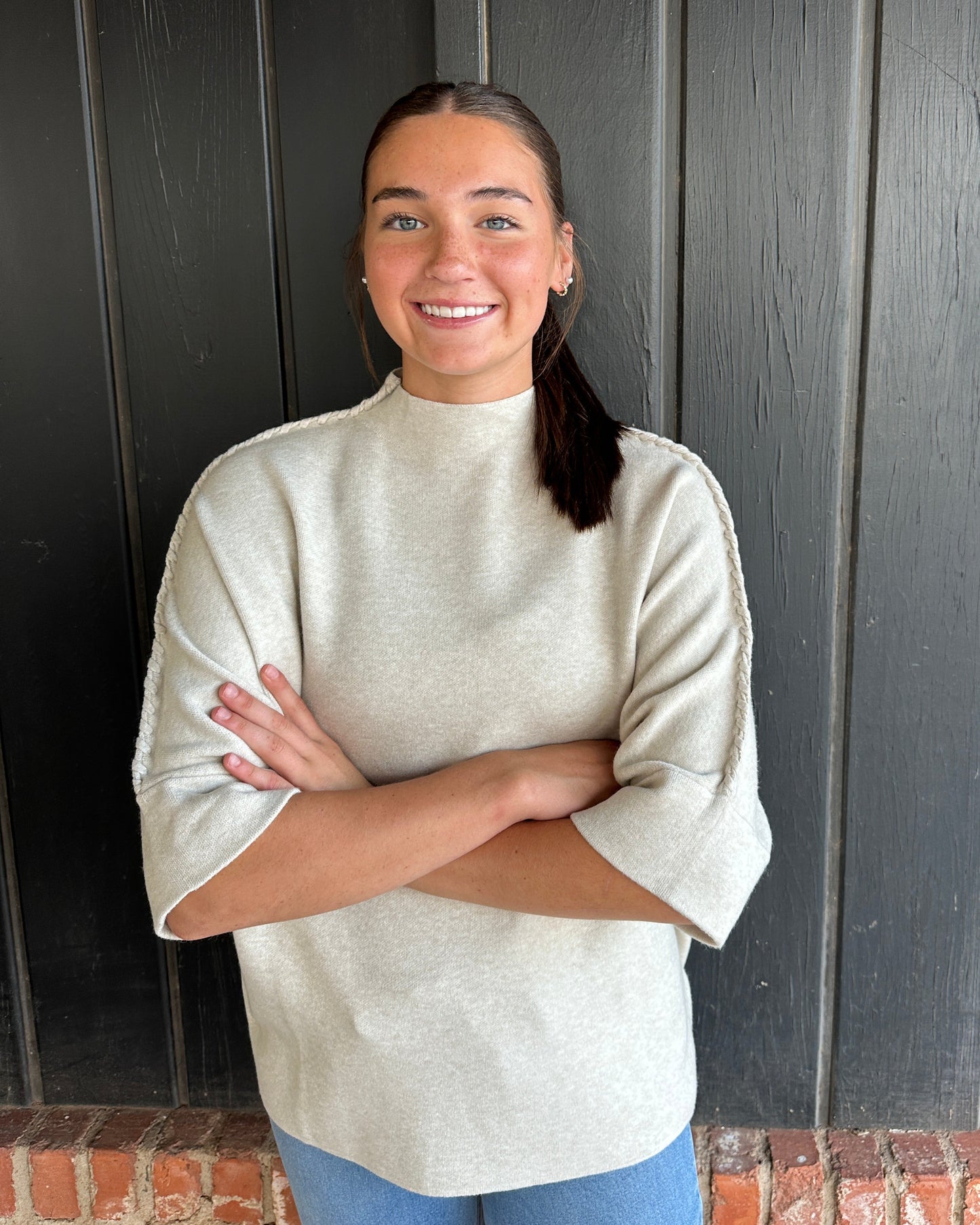 Taupe Heavenly-Luxe Stitch Detail Funnel Neck