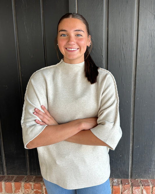 Taupe Heavenly-Luxe Stitch Detail Funnel Neck