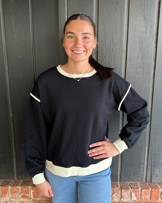 Black Fleece Contrast Trim Piping Detail Sweatshirt