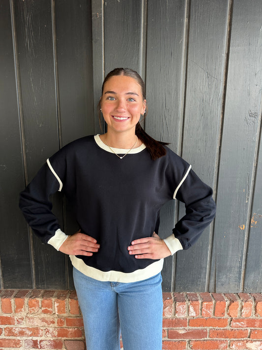 Black Fleece Contrast Trim Piping Detail Sweatshirt