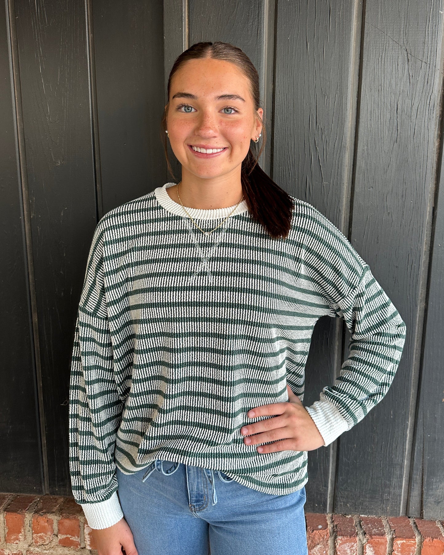 Green Stripe Pullover top