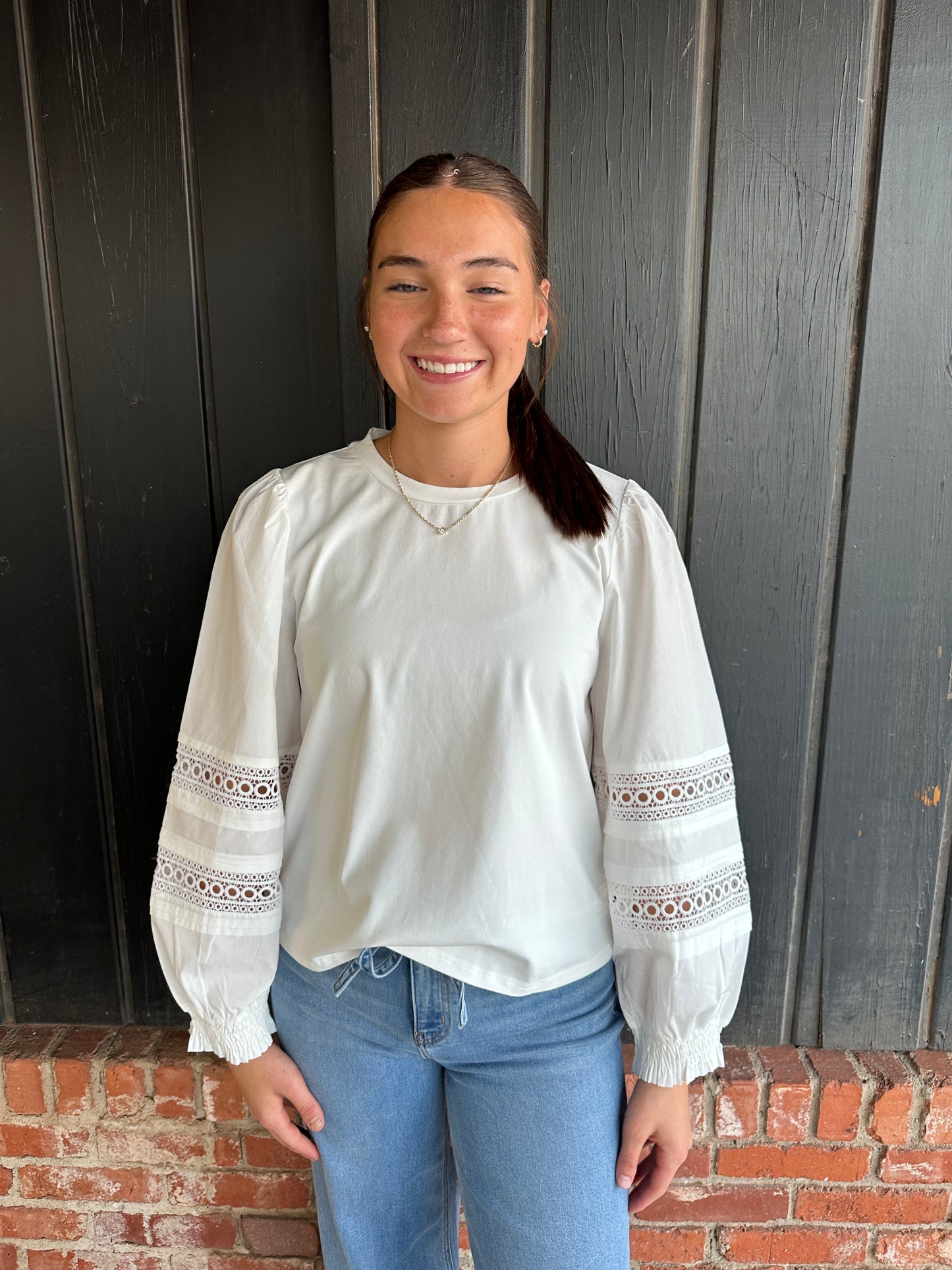 White Puff Sleeve Detail top