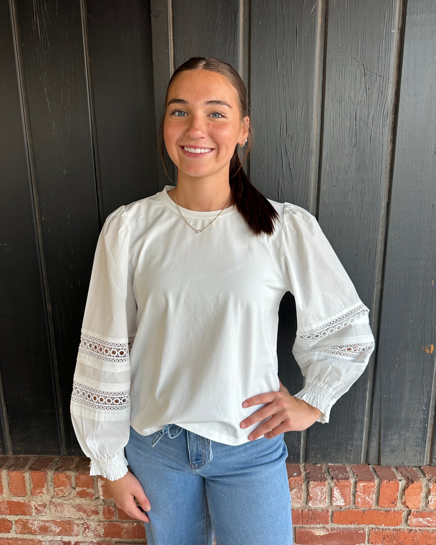 White Puff Sleeve Detail top
