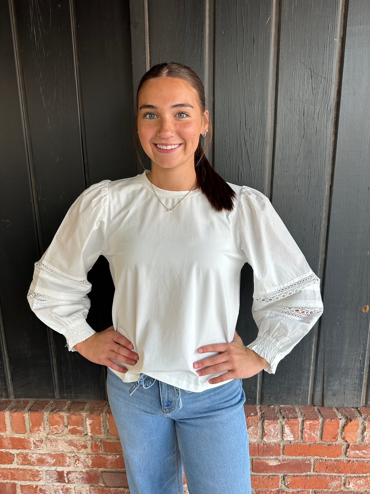 White Puff Sleeve Detail top