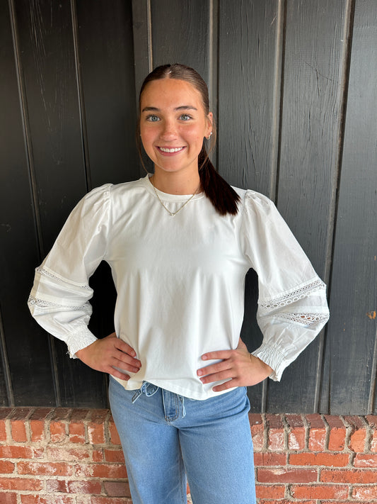 White Puff Sleeve Detail top