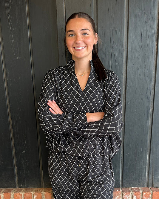 Black Geometric Print long sleeve top