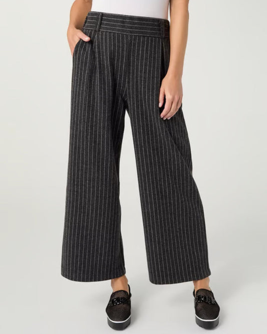 Brushed Pinstripe Wide Leg Pants
