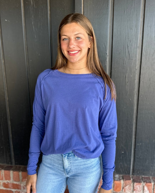 Periwinkle Raglan Sleeve Long Sleeve Top