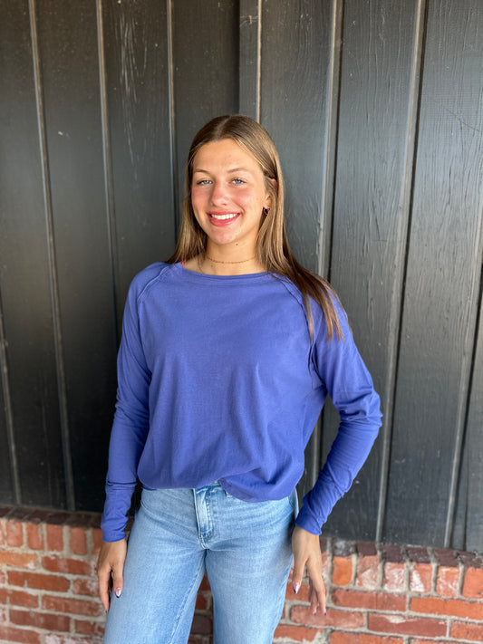 Periwinkle Raglan Sleeve Long Sleeve Top