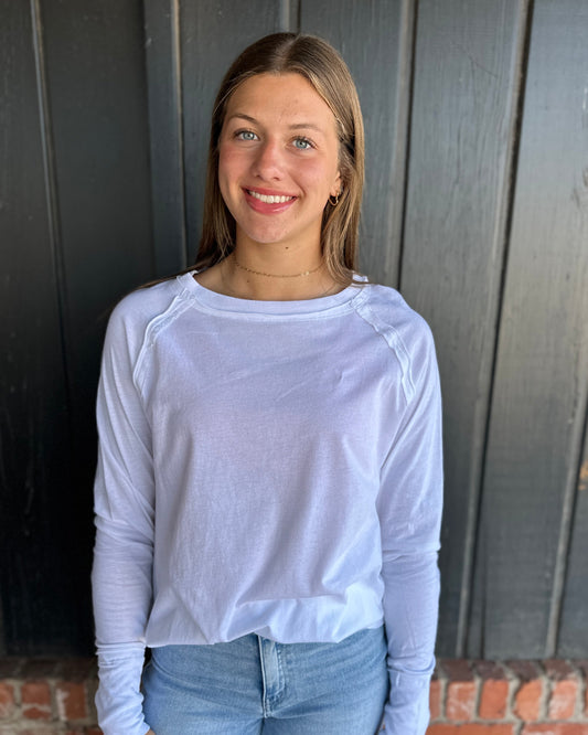 White Raglan Sleeve Thumbhole Top